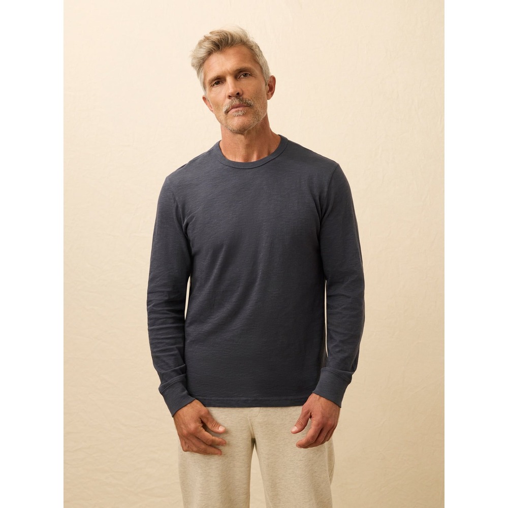 Faherty Sunwashed Long Sleeve Tee Dune Navy Organic Cotton Men's M